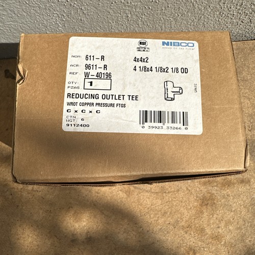 4x4x2 In. Copper Tee Pipe Fitting WROT CxCxC NIBCO 611 9112400 Brand New!!