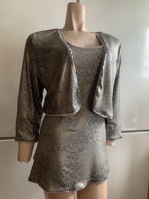 Silber Pailletten Bolero Jacke Glitzer Party Abend Cover Up Shrug Damen XL