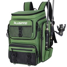 PLUSINNO Fishing Backpack with Rod Holders Tackle Box, 42L Large Water-resist...