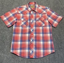 Wrangler Retro Men's Plaid Western Short Sleeve Shirt Pearl Snaps Medium Red W B