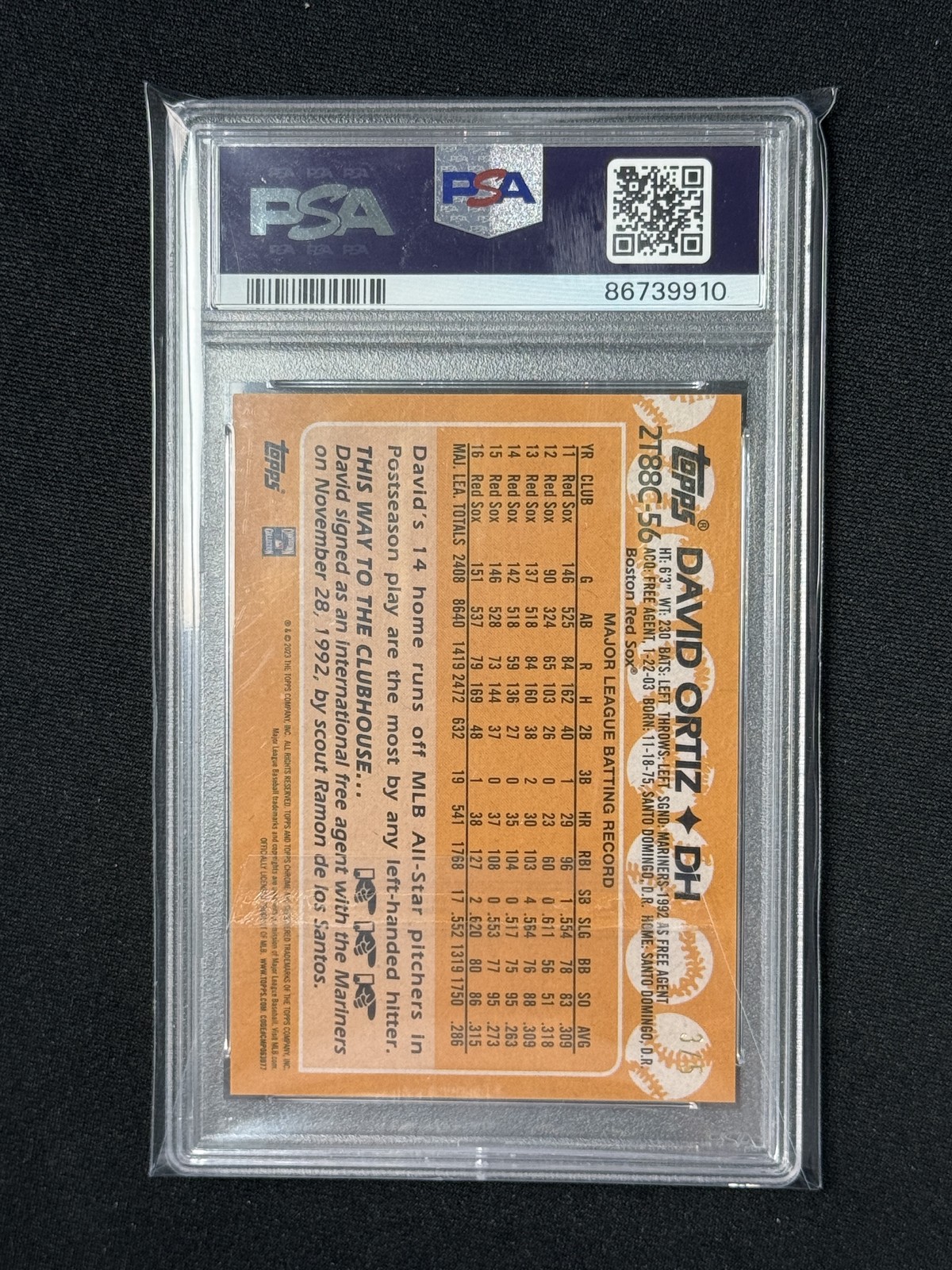 David Ortiz 2023 Topps 1988 35th Anniversary Chrome Red /5 PSA 9 Red Sox view 2