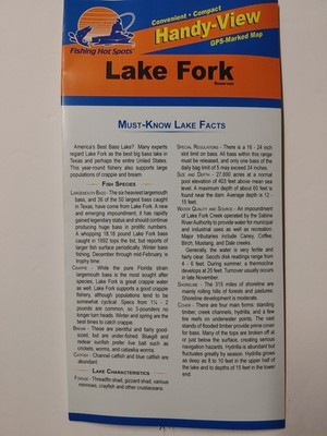 Lake Fork Reservoir Handy-View Fishing Hot Spots Waterproof Map