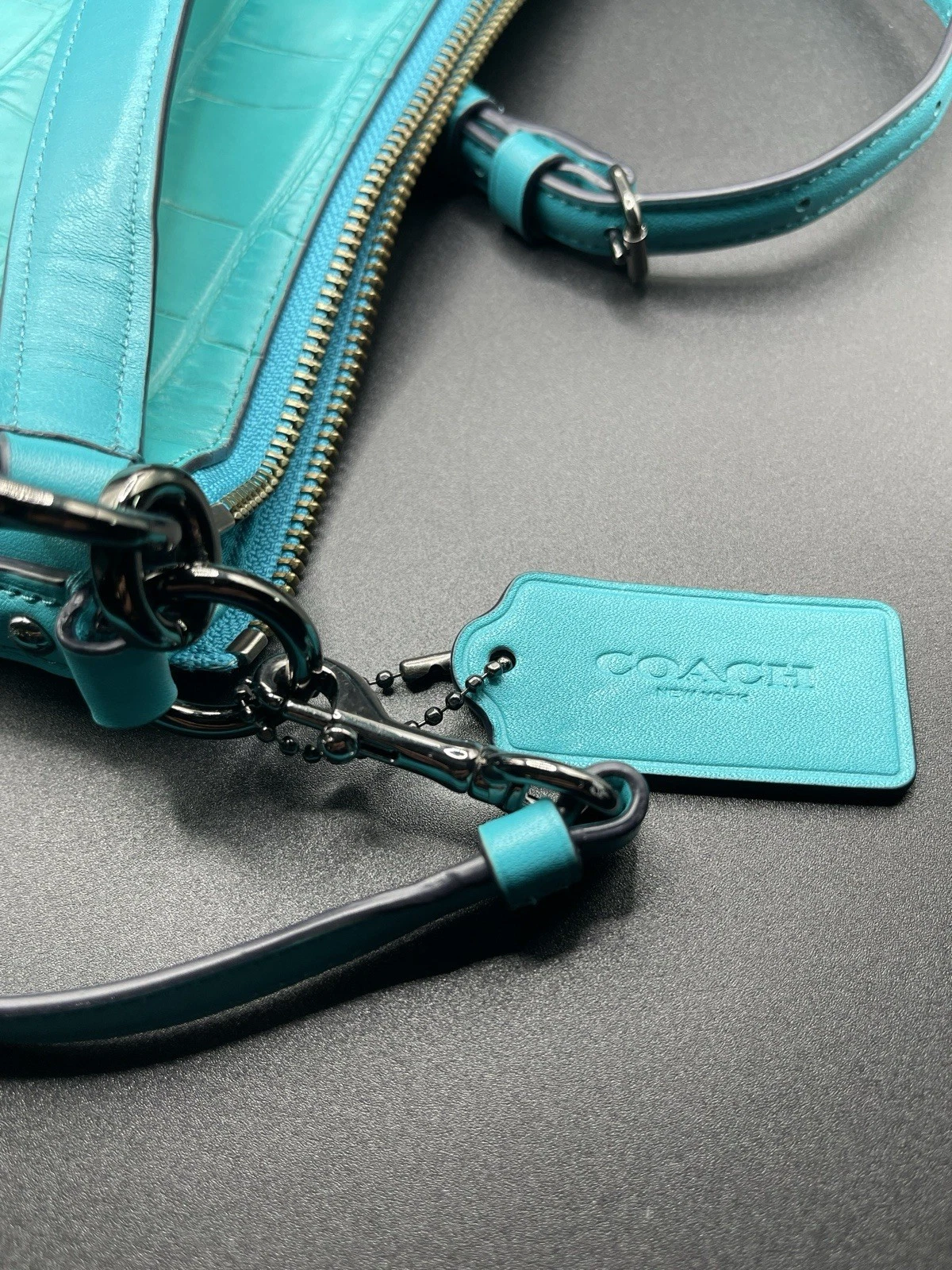 Coach Chelsea tracolla spalla turchese coccodrillo pelle goffrata 37733 nuova con etichetta