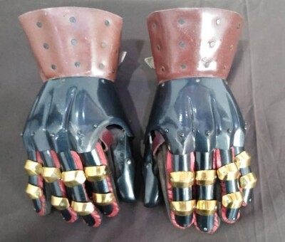 Wisby Medieval Gauntlets Large 16G Steel Mild steel Leather Glove black