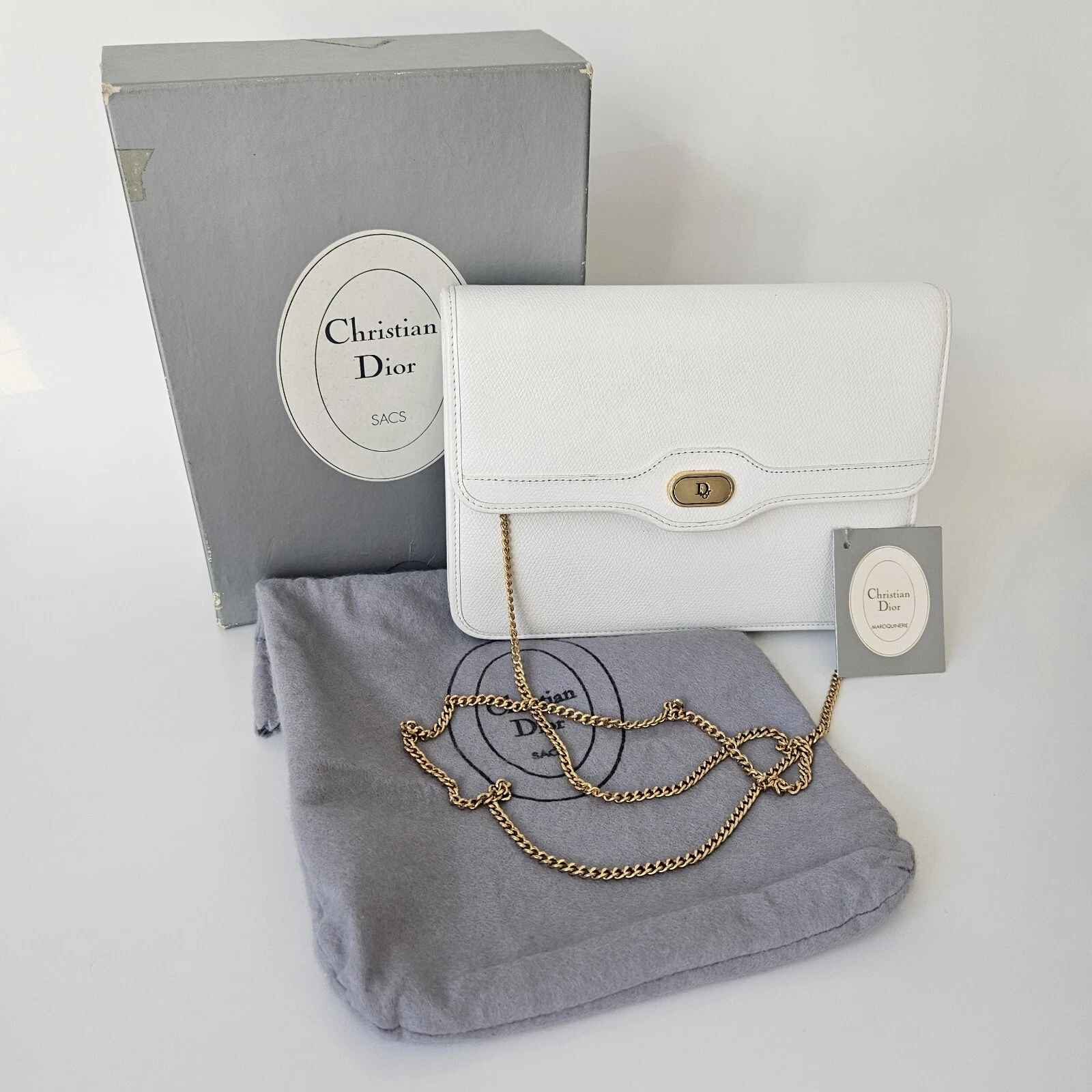 Sac bandoulière vintage Dior cuir authentique blanc moyen femme