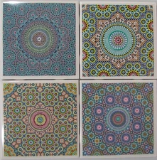 Set of 4 - Ceramic Tile Coaster - Shapes  (Buy 2  Sets Get 1 Set Free)  2 A