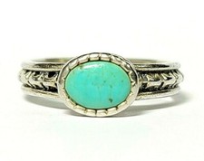 Sterling Silver Oval Cabochon Turquoise Textured Band Ring Size 7 1/4
