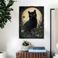 Wandbild Wandtattoo Retro Bilder Katz & Mond Selbstklebend Wanddeko Wandsticker