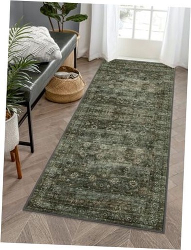 Washable Runner Rugs with Rubber Backing,2x6 Rug Runner Non Slip 2' x 6' Green