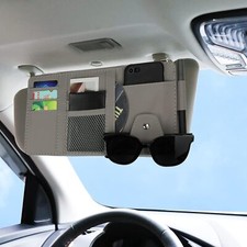 Pu Leather Car Sun Visor Organizer Pouch Bag Multiple Pocket Card Storage Gray