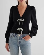 EXPRESS V-Neck Embellished Bow Cardigan Size M