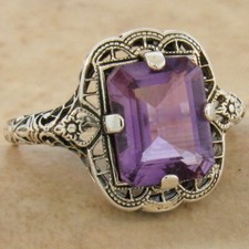 GENUINE 2.5 Ct BRAZILIAN AMETHYST 925 STERLING SILVER ART DECO STYLE RING  918X