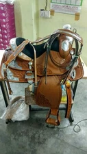 Western Pleasure Cowhide Genuine Leather Silver Show Horse Saddle Tack 14 to 18 