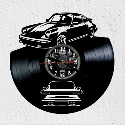 - KEINE MARKE / GENERIKUM - Vinyl Schallplatten Wanduhr Silhouette Deutscher Sportwagen Porsche Carrera