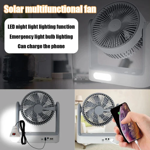 2025 New Rechargeable Fan With solar panel, 3 Speeds, LED light and 2 Free bulbs - Picture 6 of 12