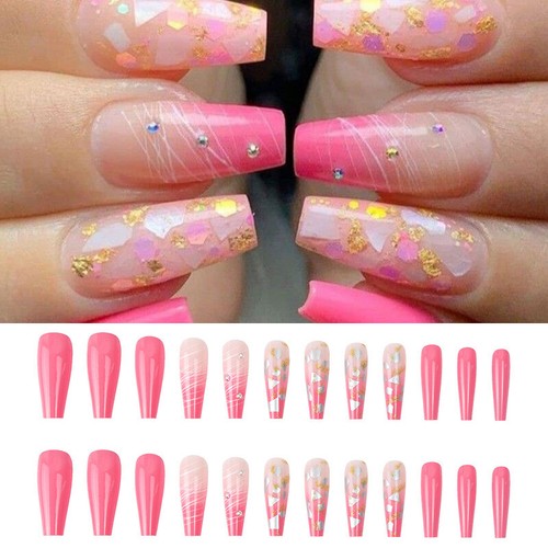 24PCS Fake Nails Ballet Coffin Press Wear False Nail Tips Full Cover Manicure - Picture 19 of 27