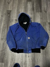 VTG 90s Carhartt JQ1049 J130 Royal Blue Hooded Quilt Lined Work Jacket Size 2XL