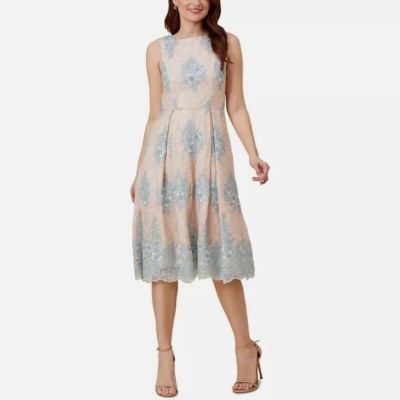 Adrianna Papell Women's Embellished Pink Embroidered Fit & Flare Dress