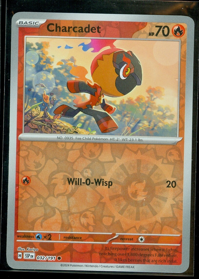 Pokemon CHARCADET 032/191 - Surging Sparks - Rev Holo - - MINT