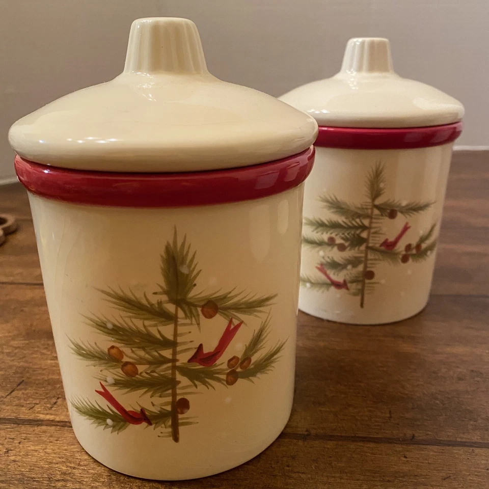 Hallmark Canela Vela Invierno Navidad Cardenal Pájaro Tarro Cerámico Lote de 4 A19 Foto 3 de 4