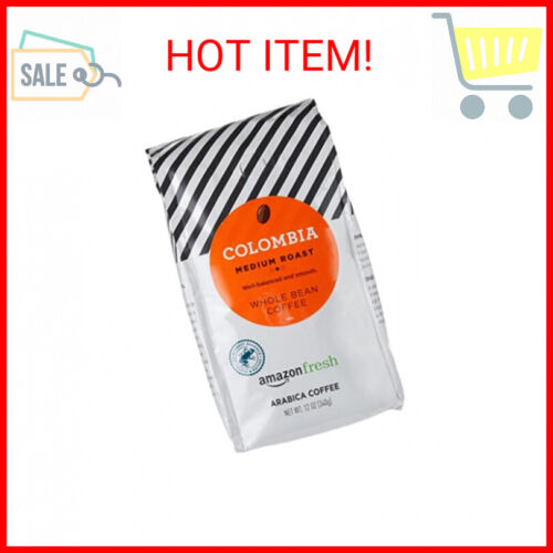 Amazon Fresh Colombia Whole Bean Coffee, Medium Roast, 12 Ounce