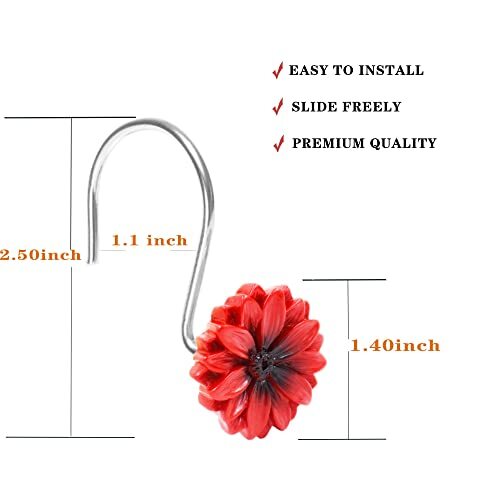 Red Flower Shower Curtain Hooks Rings Decorative Shower Curtain Hooks Rings Show eBay