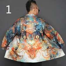 Men Japanese Yukata Coat Kimono Jacket Vintage Loose Top Warm Dragon Fish Retro