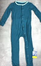 KICKEE PANTS Teal Basic Snap Bamboo Coverall Romper Butt Flap 4T NWT 0180