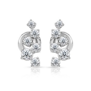 Spectrum Cluster Diamond Climber Earrings 9k White Gold Lab Grown Asymmetrical