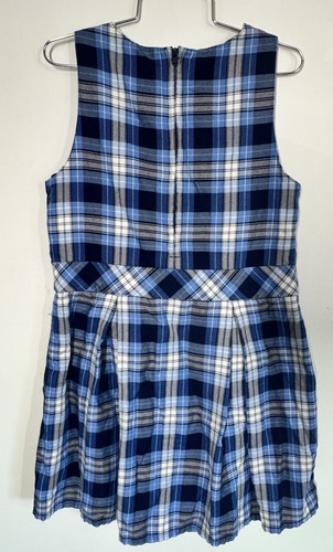 Lands End Youth Girls Size 10 School Uniform Jumper Dress Skirt Blue Plaid - Picture 2 of 8
