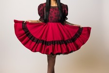Square Dance Dress in Stunning Red with Black Lace Overlay Fabulously crafted