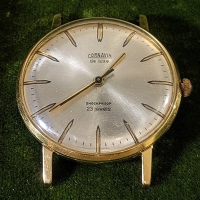 Vintage Cornavin De Luxe 23J Manual Wind Watch Face 10 Micron Gold Plated Works