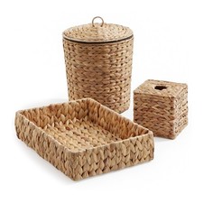 Bathroom Accessories Set Hyacinth Waste Basket, Tissue Box Cover, Tray, Natural