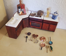 (P11) Antike  Antik Vintage Puppenhaus Puppenhausküche  Küche mit Zubehör