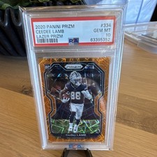 Panini 2020 Prizm Lazer Prizm CeeDee Lamb #334 PSA 10 Dallas Cowboys Rookie Card. rookie card picture