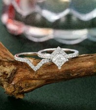 Engagement Bridal Ring Set Princess Cut Simulated Diamond 925 Sterling Silver