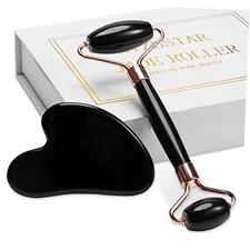 Jade Roller for Face, Facial Roller Massager Skin Care Tool, Gua Sha Black