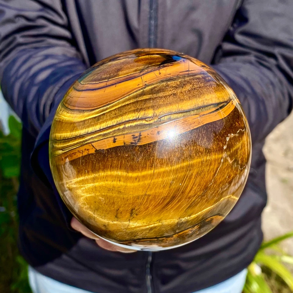 2,97 lb Natural Grande Oro Ojo de Tigre Piedra Cuarzo Cristal Esfera Espécimen Reiki Foto 2 de 4
