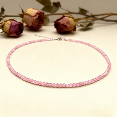 Minimalist Rose Quartz 2mm Beaded Choker Delicate Healing Dainty Necklace Gift