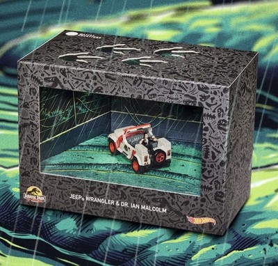 SDCC 2023 Mattel Hot Wheels Jurassic Park Jeep Wrangler & Dr. Ian Malcolm NEW
