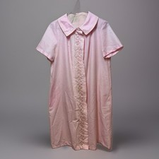 Vintage Pretty Pink Cotton Button Front Robe w/Pockets  Embroidery