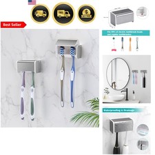 Toothbrush Holder Wall Mount with Cover for Bathroom Kids Adults 2 Pack