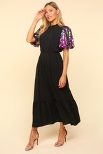 SEQUIN SLEEVE BLACK MAXI DRESS