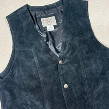 Cripple Creek Vintage Suede Leather Vest Mens Medium Black Western Cowboy Rocker