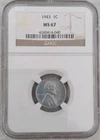 1943  Steel Wheat Penny                  Certified MS67 By NGC