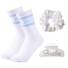 Socks for Wedding Hair Clip Satin Scrunchies for Bridal Shower, Bride