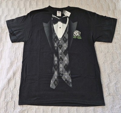 NWT Vintage Y2K Tuxedo T Shirt Men's Large Delta Pro Weight Black Novelty Tee