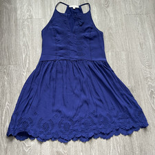 Loft Womens Eyelet Dress Blue Racerback Fit & Flare Spaghetti Strap XS