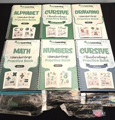 Lily Learning Grooved Handwriting Practice Books + Pens Letters Numbers Cursive
