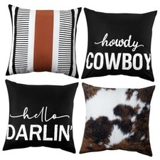 Set of 4 Pillow Covers Cowhide Throw Pillows Cases18 x 18 Inch Western Gray